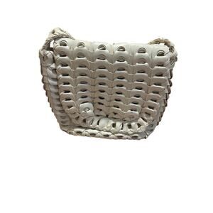 Crochet Leather Cream Woven Crossbody Purse Linked Medallion